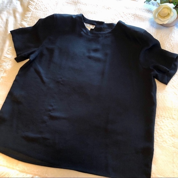 Vintage 90s Crinkle Blouse: Rena Rowan Navy Button-Back Top, Plus Size 14 - Picture 12 of 16